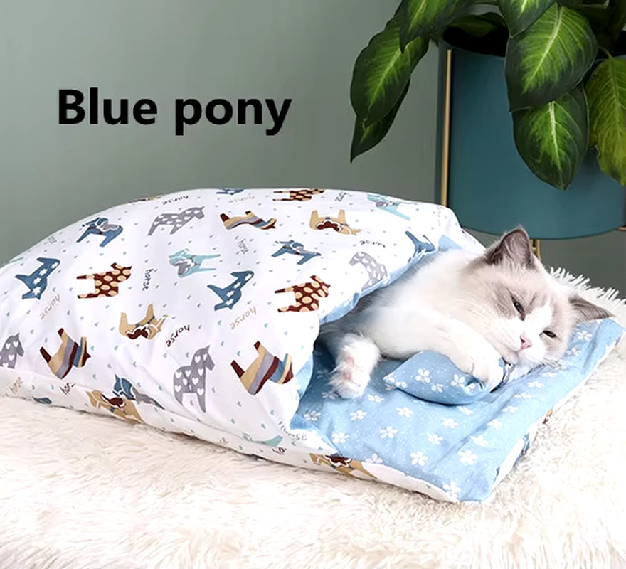 Removable Dog Cat Bed Cat Sleeping Bag Sofas Mat Winter Warm Cat House Small Pet Bed Puppy Kennel Nest Cushion Pet Products