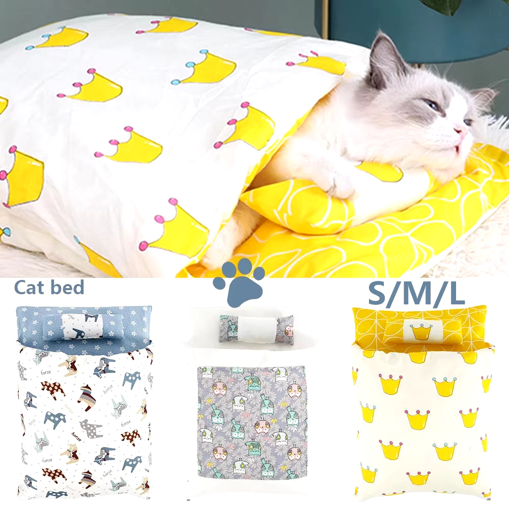 Removable Dog Cat Bed Cat Sleeping Bag Sofas Mat Winter Warm Cat House Small Pet Bed Puppy Kennel Nest Cushion Pet Products