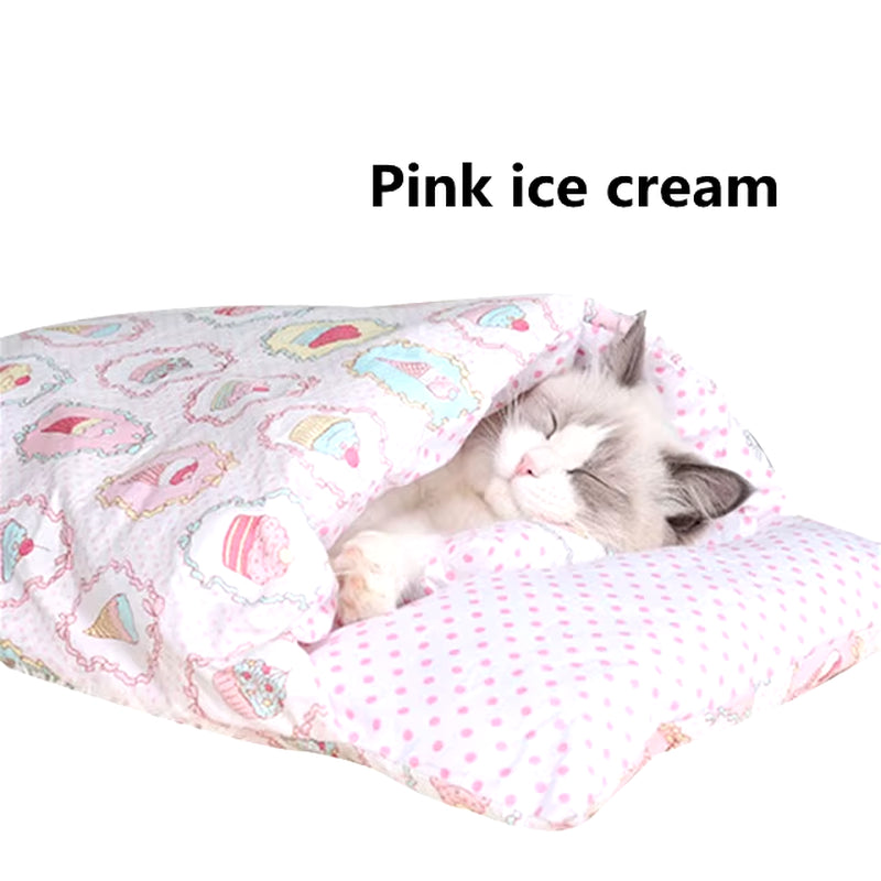 Removable Dog Cat Bed Cat Sleeping Bag Sofas Mat Winter Warm Cat House Small Pet Bed Puppy Kennel Nest Cushion Pet Products