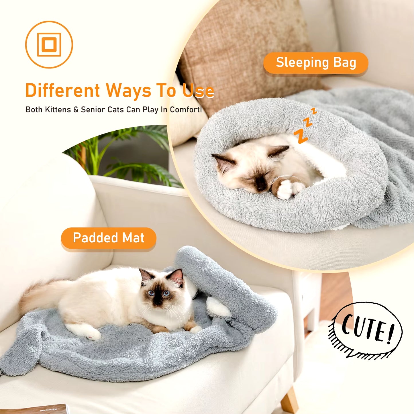 Washable Plush Cat Sleeping Bag Puppy Small Dogs Cats Mat Bed Warm Soft Pet House Cat Sleeping Nest Cushion Pet Products